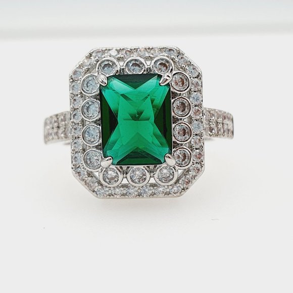 Classy Green Emerald Cut Vintage CZ Wedding Ring, FB16FA1060 - Picture 5 of 5
